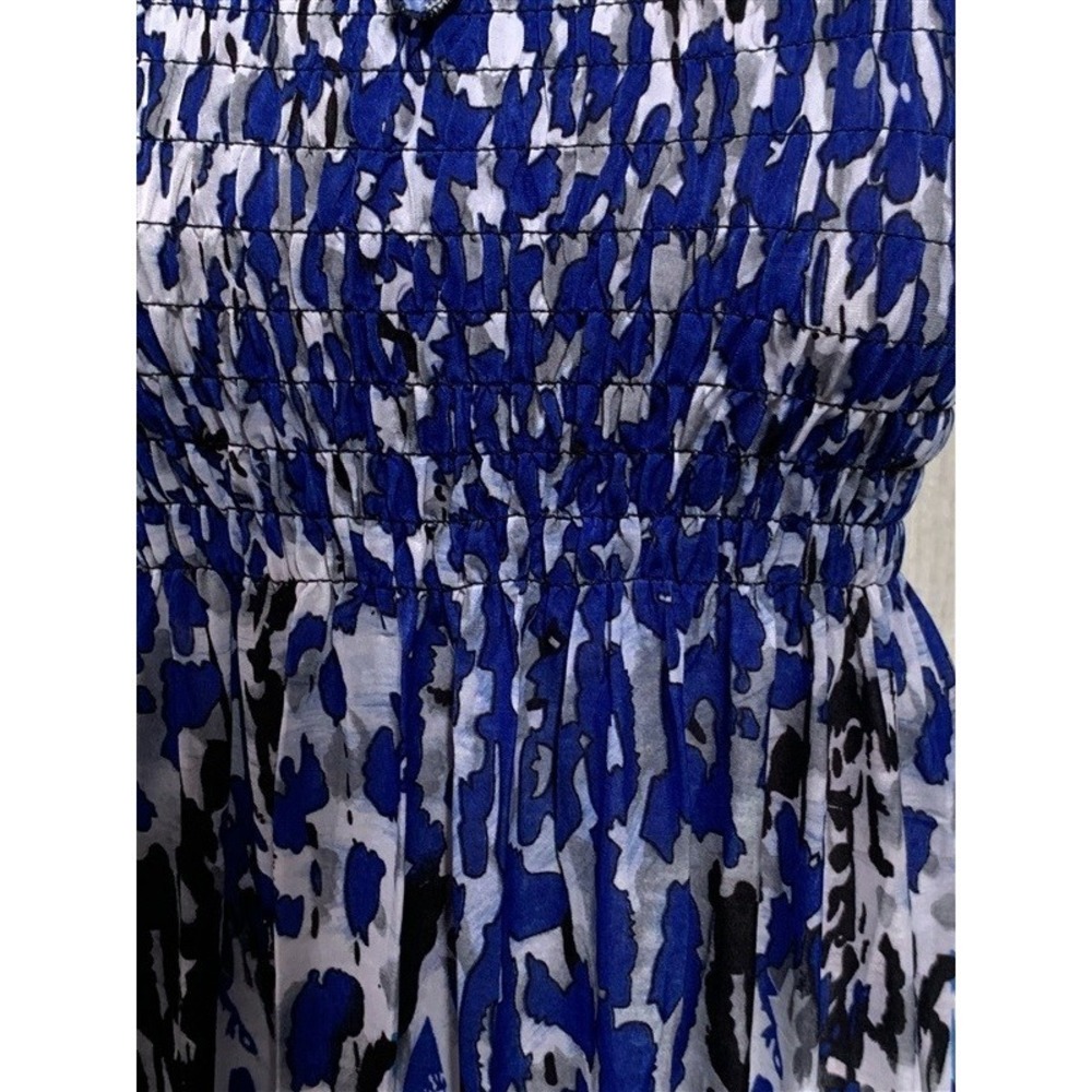 NWT Blue Gray & White Mottled Stretch Gathered Bust Midi Dress Sundress L #16 - Picture 3 of 4